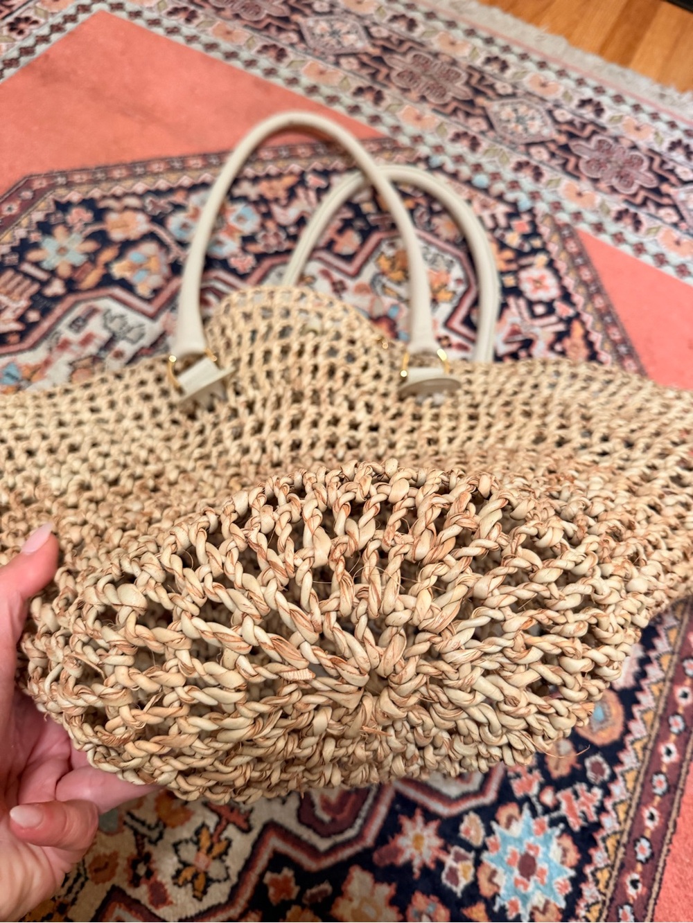 Eilaf Shamisa Braided Natural Straw Bucket Tote Ivory Leather Trim $395 - Picture 5 of 14